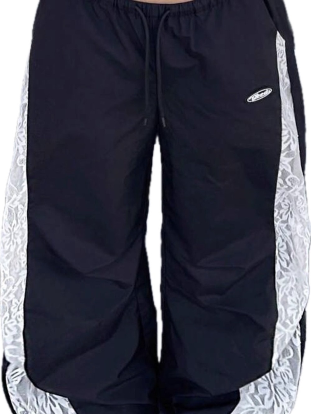 Black Wide Leg Ballon Pants with White Lace Elastic Ankle